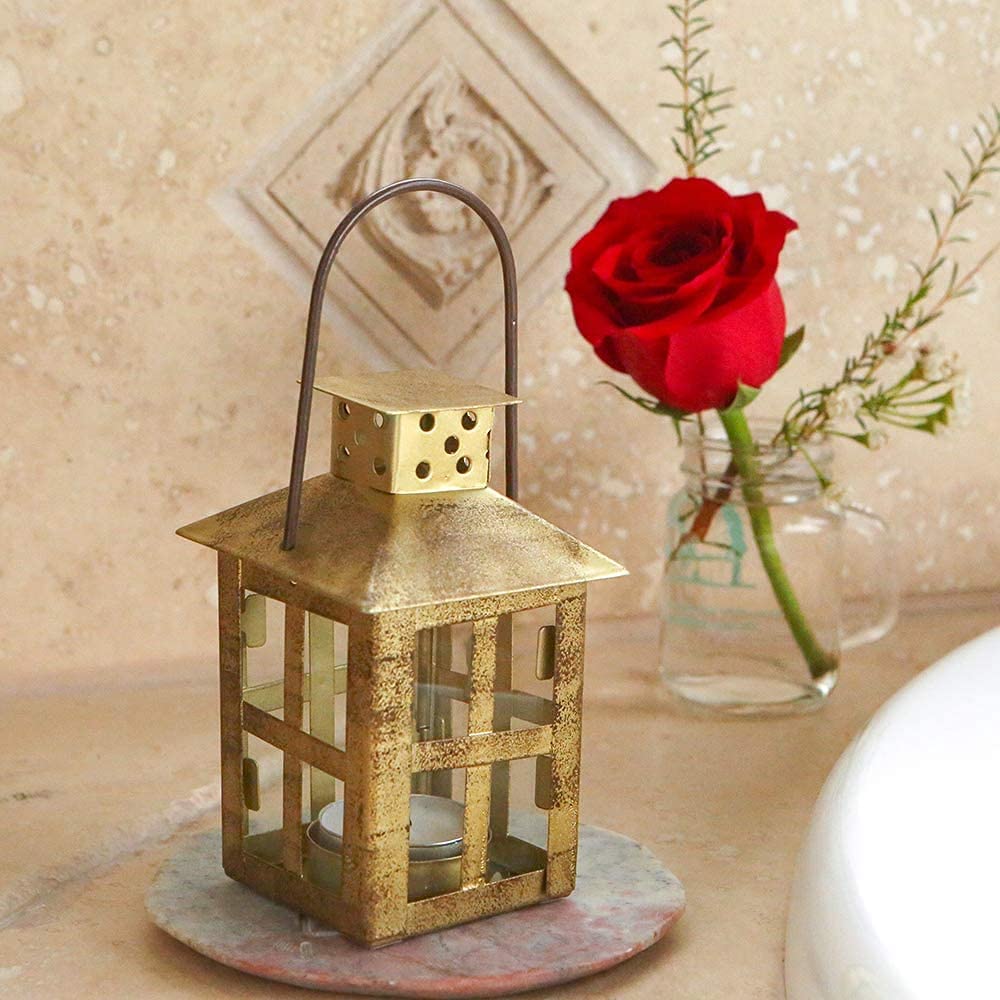 Kate Aspen Vintage Antique Gold Distressed Small Mixed 5 Inch Lantern