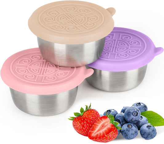3x1.6 Oz Salad Dressing Containers With Lids, Stainless Steel Small Condiment Containers with Leakproof Silicone Lids, Reusable Sauce Containers for Lunch Boxes