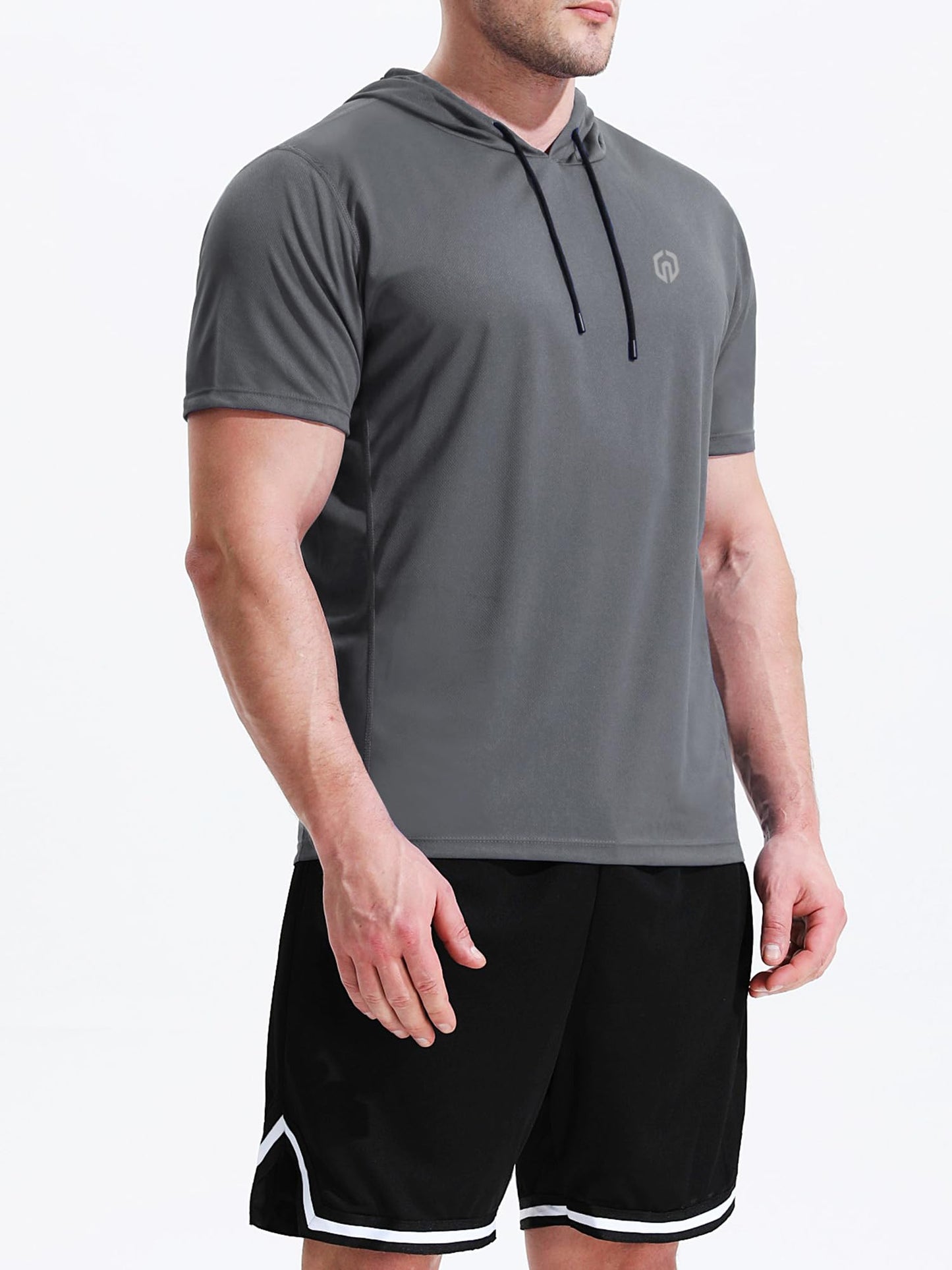 NELEUS Men's Running Shirt Mesh Workout Athletic Shirts with Hoods,5084,3 Pack,Black/Grey/Navy Blue,US 2XL,EU 3XL