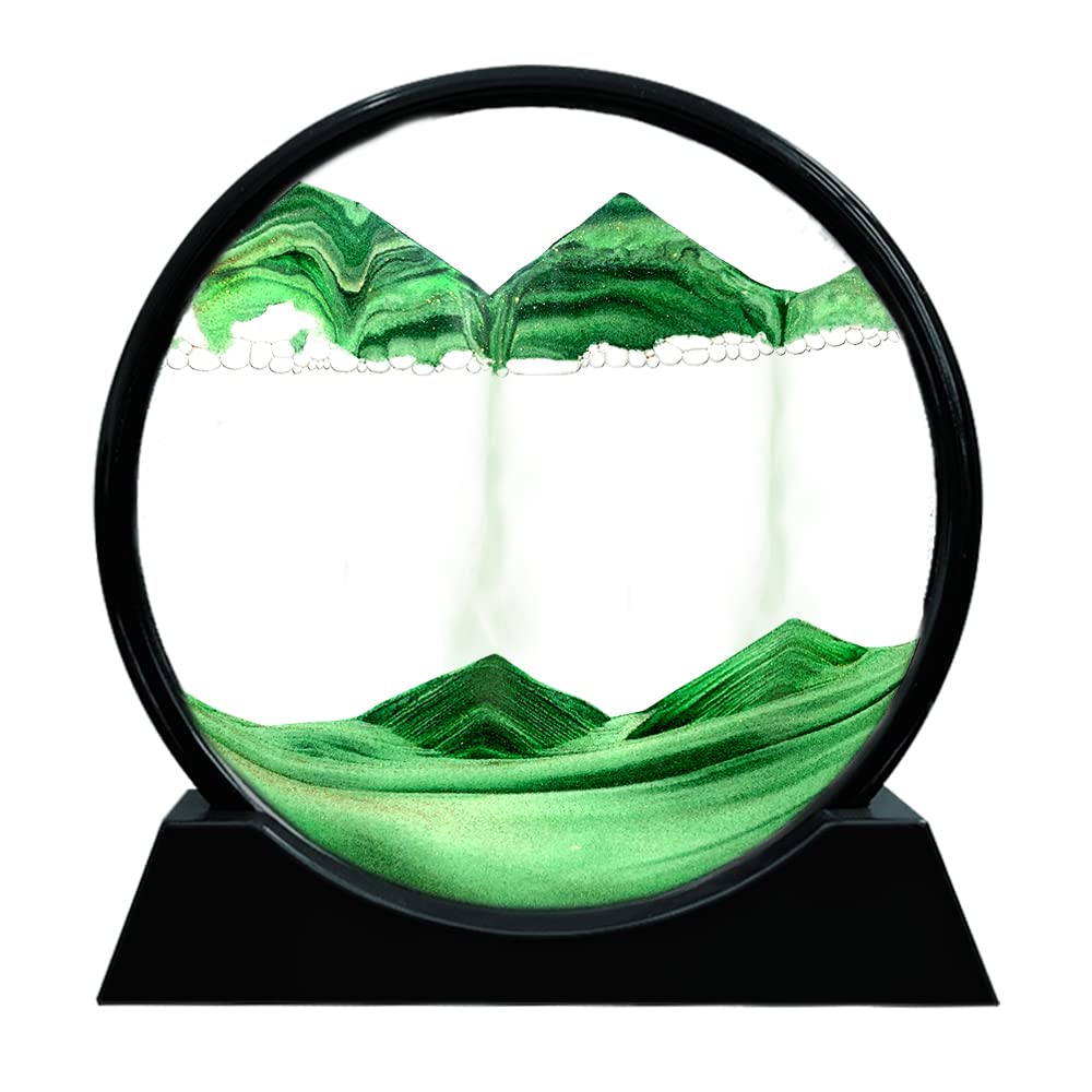 Muyan Moving Sand Art Picture Sandscapes in Motion Round Glass 3D Deep Sea Art for Adult Kid Large Desktop Toys (Black, 7 Inch)