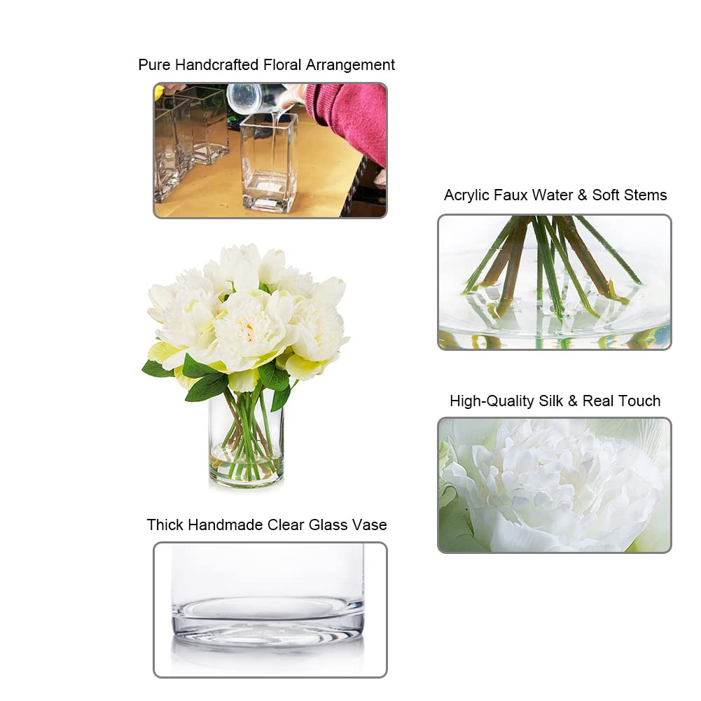 ENOVA FLORAL Artificial Flower Arrangement with Vase, Faux Flower in Vase, Mixed Artificial Real Touch Tulip and Fake Silk Peony Flower in Vase for Decoration Home Office(Cream)