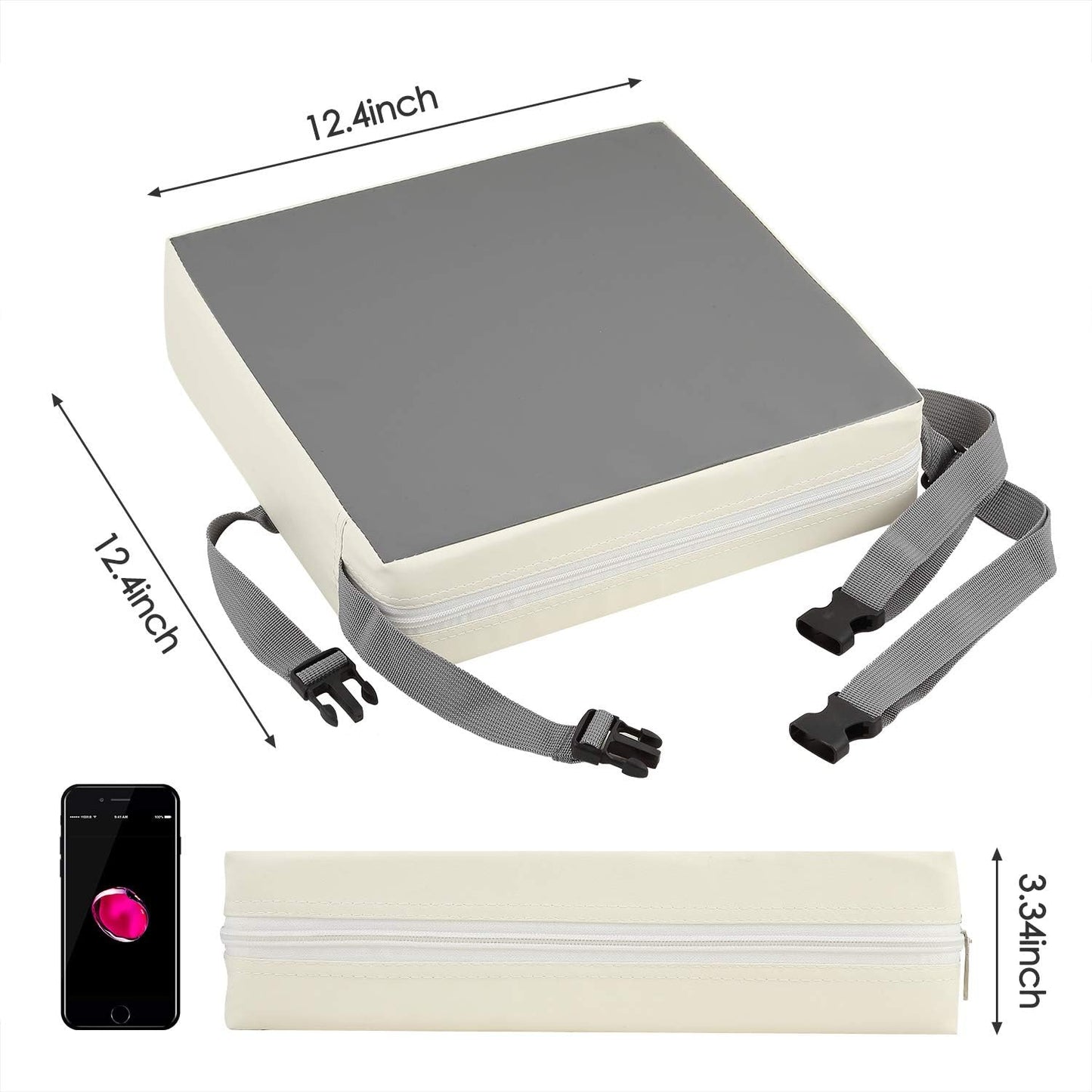 Booster Seat for Kitchen Chair - PU Waterproof Toddler Booster for Dining Table, Portable Travel Increasing Cushion for Kid (Grey)