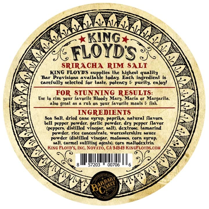 King Floyd's Sriracha Blend Rimming Salt, A+ Blend of Spices and Salt, Dress up your Margaritas and Palomas and kick it up a notch with this Beautiful and Delightful Addition, 4.0 oz Tin
