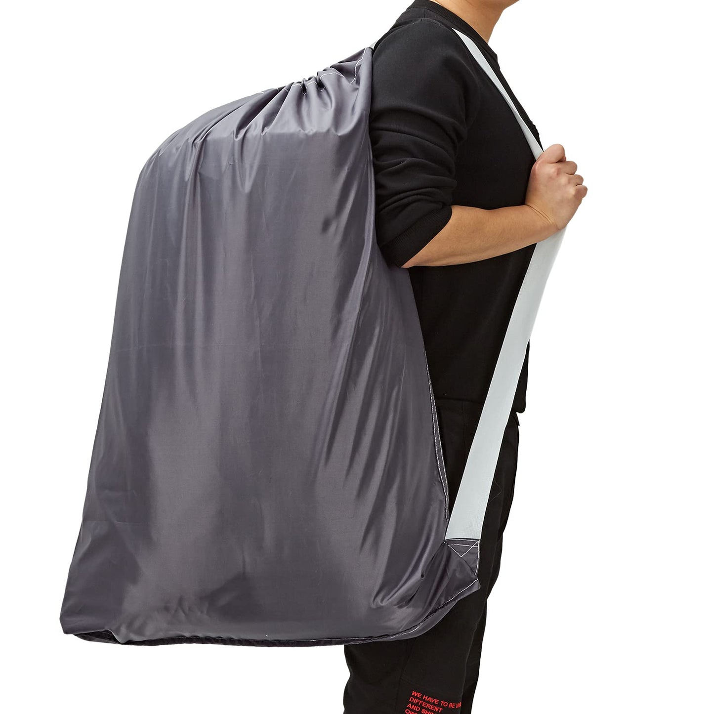 HOMEST 2 Pack XL Nylon Laundry Bag with Strap, Large Dirty Garments Organizer, Easy Fit a Hamper or Clothing Basket, Can Carry Up to 4 Loads of Clothes, Grey