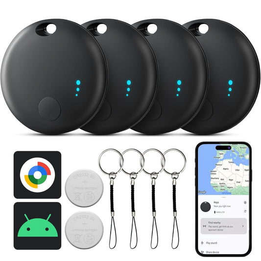 Air Tags for Android, Bluetooth Smart Tags for Android, Luggage Tracker Works with Google Find My Device App, Key Finders Item Locator for Keys, Wallets, Suitcases, Replaceable Battery, 4 Pack