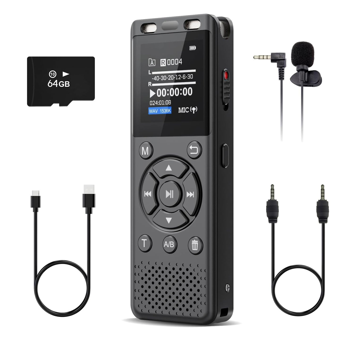 96GB Digital Voice Recorder One Click, HD Recording Easy Control Voice Recorder with Playback, Large Screen 7000 Hours Sound Audio Recorder Recording Tape for Lectures Meeting MP3 Player