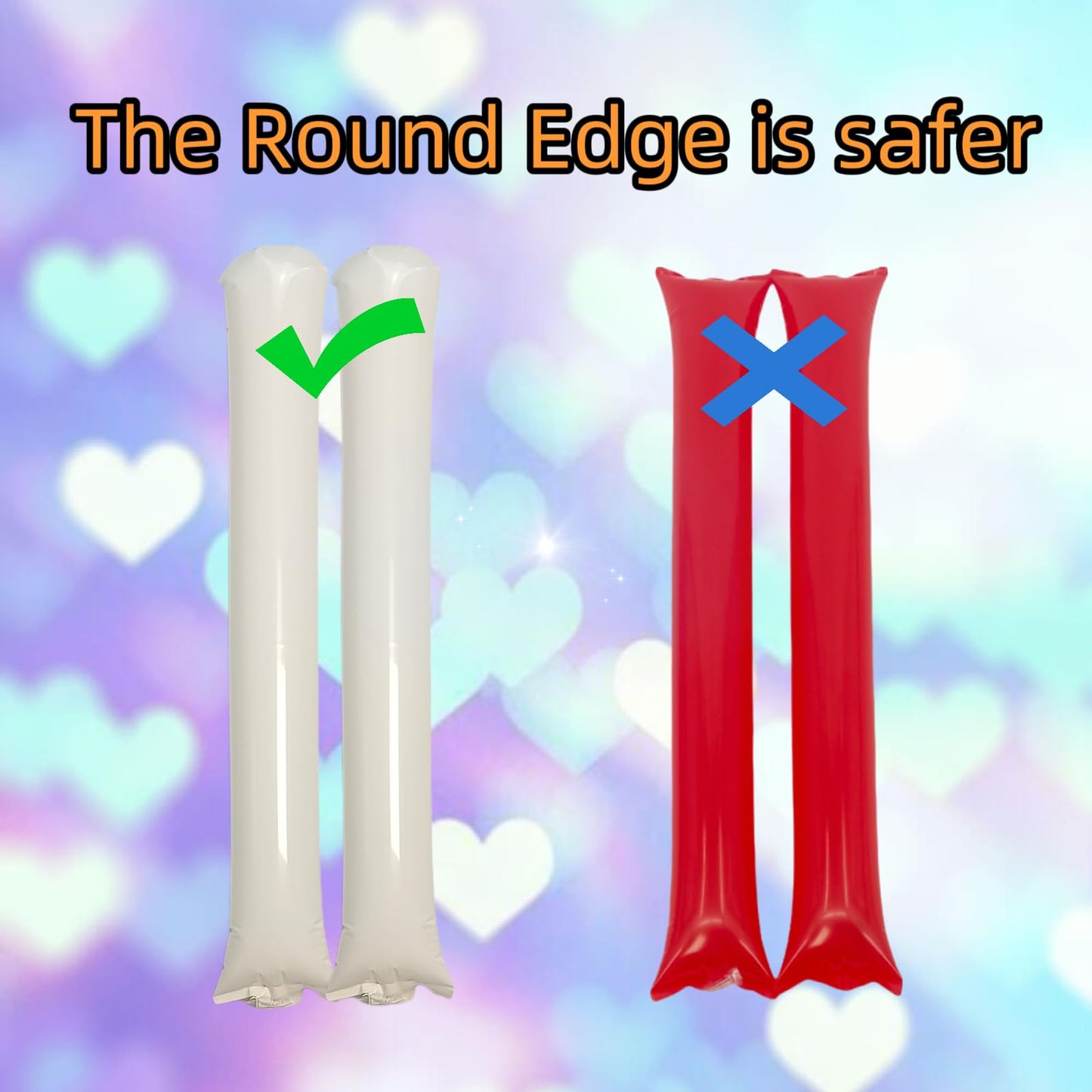 ROSEBB 48pcs Round Head Boom Sticks Thunder Sticks Cheering Sticks Team Spirit Plastic Cheerleading Spirit Stick Clapper Inflatable Noise Maker Sports Supply (White)