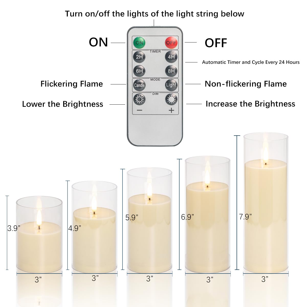 EVISINH Flameless Candles Battery Operated Candles Real Wax Pillar LED Candles with 10-Key Remote and Cycling 24 Hours Timer Set of 5(Ivory D3 xH4 5" 6")