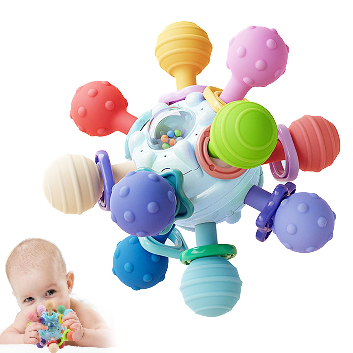 Baby Sensory Montessori Toy - Infant Teething Relief - Teethers for Newborn - Developmental Rattles Chew Toys Gifts for 0 3 6 9 12 18 Months Girl Boy -Toddler Travel Easter Toy for 1 2 One Year Old