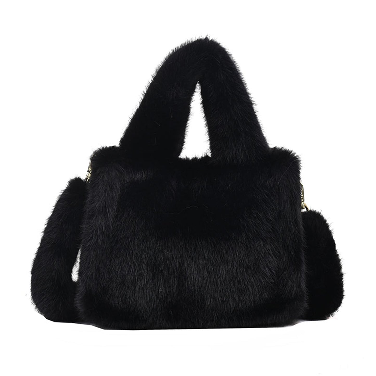 Extolove Fluffy Tote Bag Mini Faux Fur Purses for Women Winter Fuzzy Tote Soft Furry Crossbody Handbag Plush Bags (A Black)