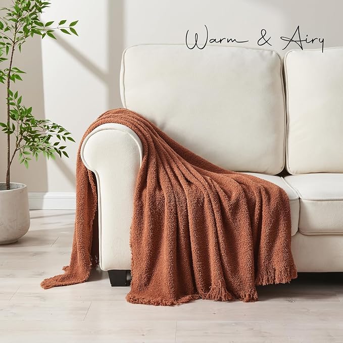 EASEON Throw Blanket for Couch-Soft Boho Throw Blanket,Cozy Knit Throw Blankets,Small Knitted Lightweight Blanket&Throw for Bed,Chair,Sofa,Home Decor (A02-Caramel, 60 * 80 inches, 1-Solid)