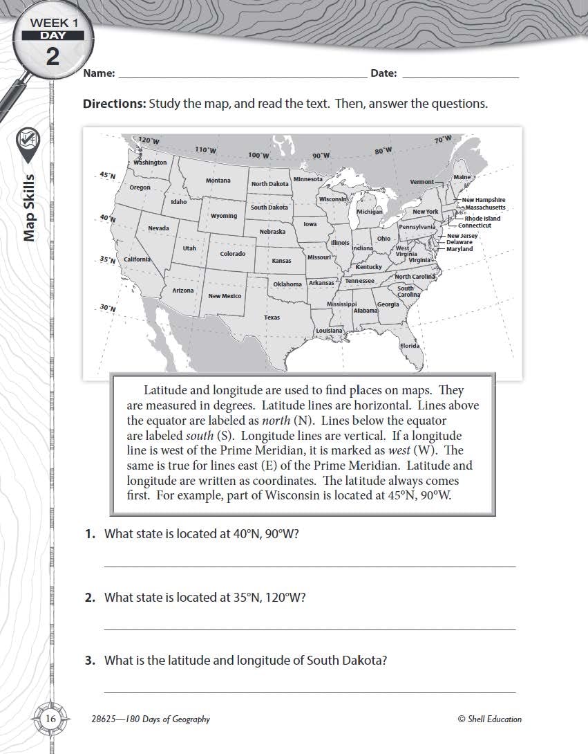 180 Days™: Social Studies, Geography for 4th Grade Practice Workbook for Classroom and Home, Cool and Fun Practice Created by Teachers (180 Days of Practice)