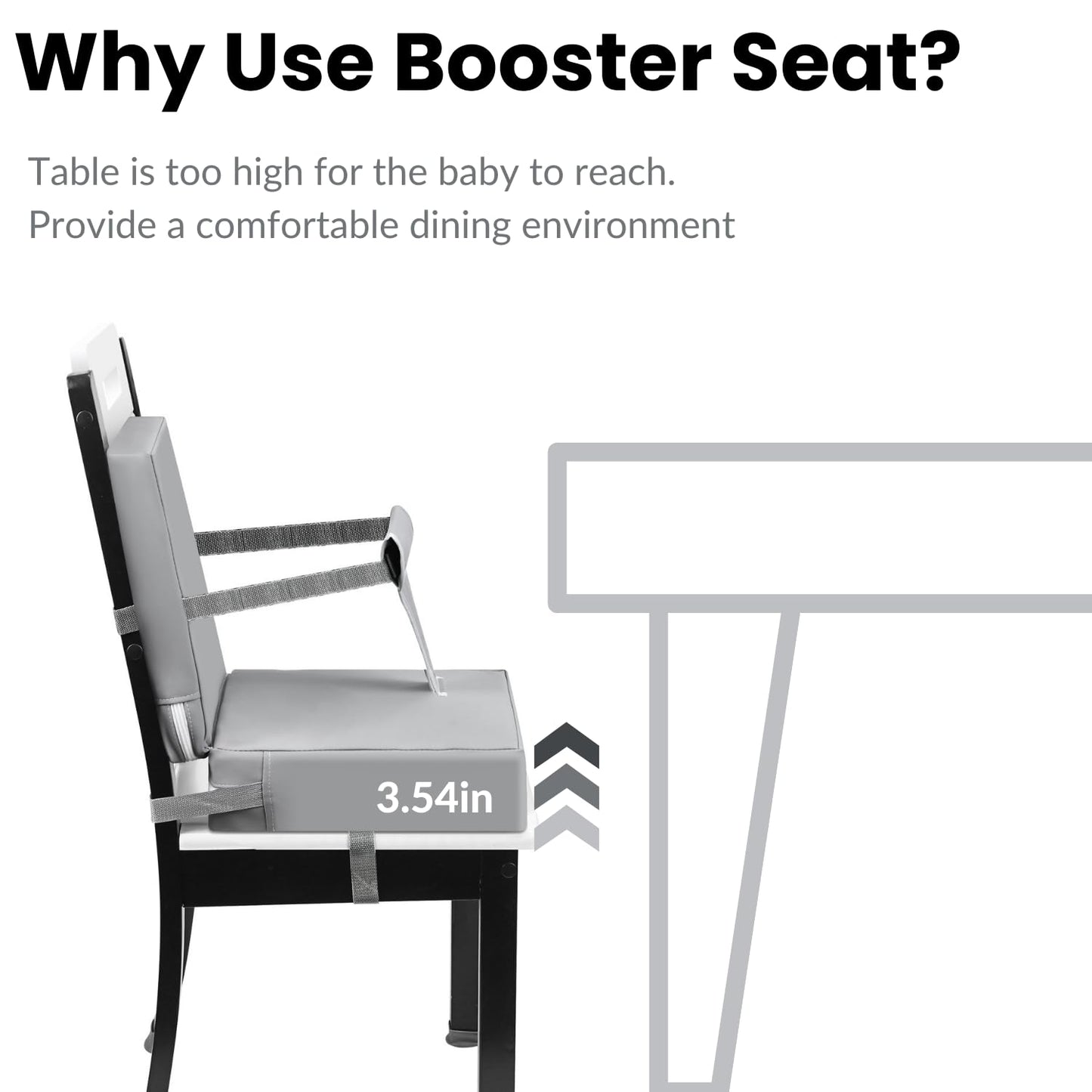 PandaEar Toddler Booster Seat for Dining Table, Portable Increasing Booster Cushion with Backrest & Adjustable Seat Belt for Kids Children, Non-Slip Bottom (Grey)