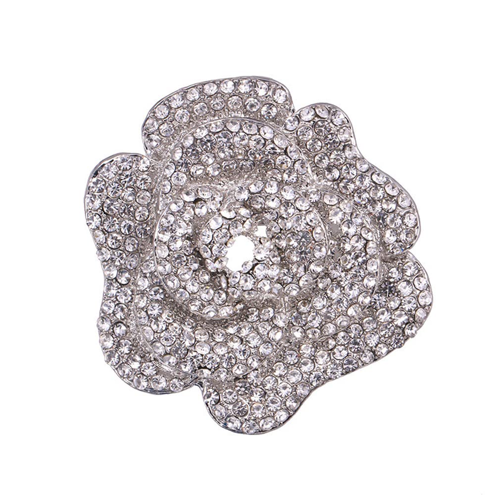 Rhinestone Rose Brooch Pin for Women Girls Fashion Crystal Big Blossom Flower Brooch Lapel Pins Elegant Dress Accessories Jewelry Boutonniere Corsage for Hat Bag Suit Tie Gift Wedding Holiday