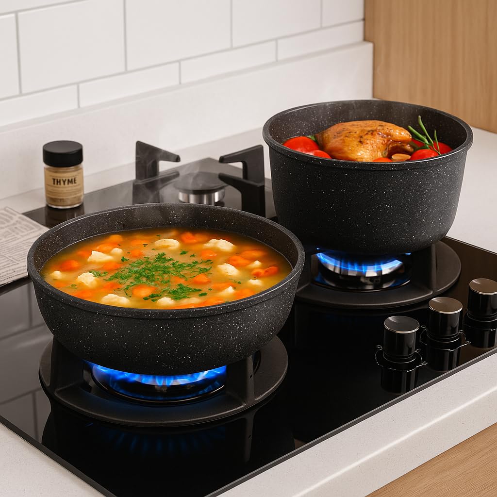 15-Piece Premium Nonstick Cookware Set – Marble Coated Pots & Pans (Interior & Exterior), Removable Handle, Space-Saving for RVs & Small Kitchens, Induction & Oven Safe, PFOA-Free