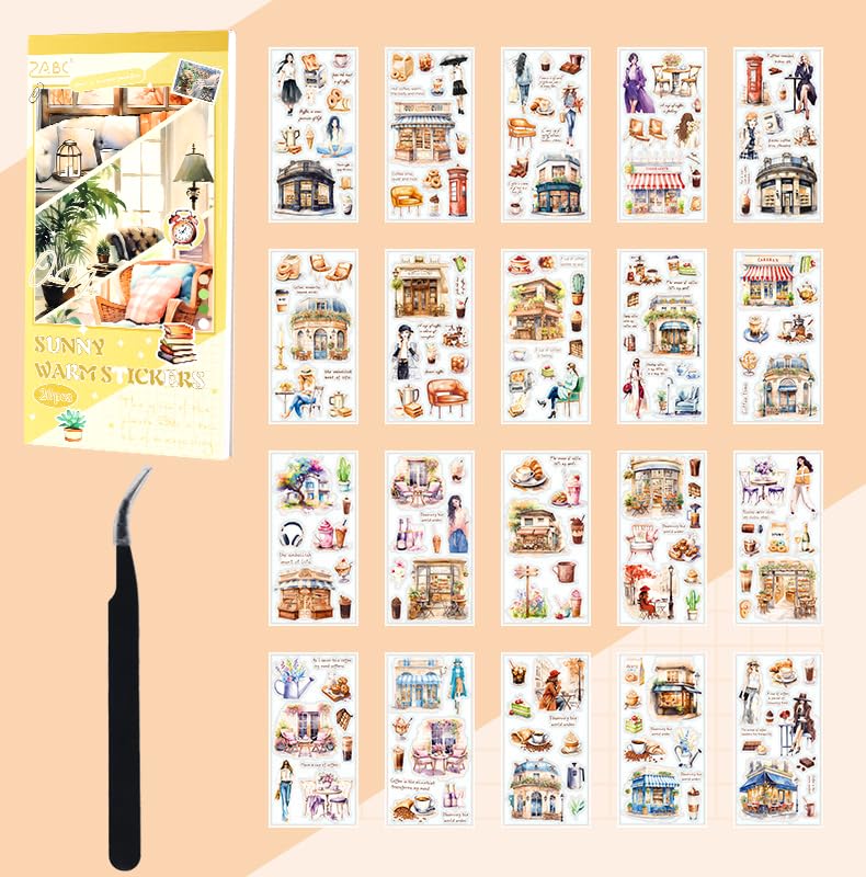 20 Sheets Scrapbook Stickers Aesthetic Bullet Journal Stickers for Journaling Sunshine Sticker Book Cute Washi Sticker for Scrapbooking Decorative Book for Adult Planner Art Crafts Supplies