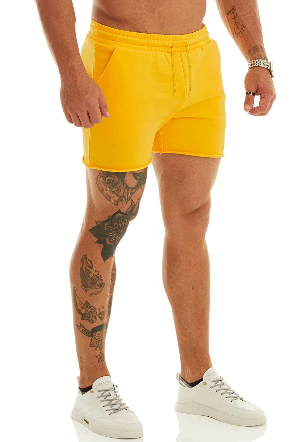 Ouber Men's Workout Squatting Shorts Slim Fit Gym Weightlifting Bodybuilding Yellow,L