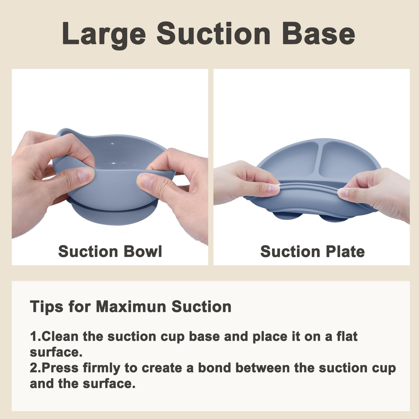 Munlinder Silicone Baby Feeding Set | Baby Led Weaning Supplies Includes Suction Bowls and Divided Plates, Adjustable Bib, Baby Utensils Spoons and Forks,Cup | Baby Feeding Essentials (Blue Gray)