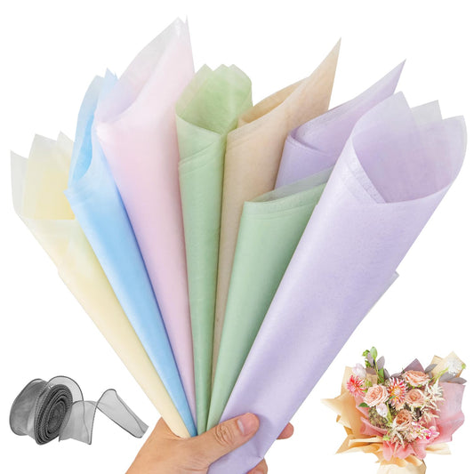 VinTS 48 Sheets 23.6x23.6in Cotton Wrapping Flower Lining Paper,Korean Style Of Waterproof Floral Bouquet Lining Paper Withdrawable Pleated Wrapping Paper Gift Packaging Paper,6 Colors