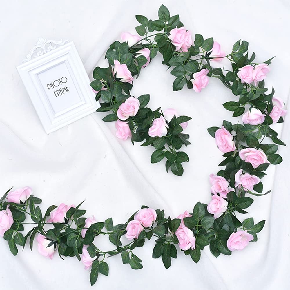 5pack Flower Garland Artificial Fake Rose Garland Vine Artificial Flowers for Decoration Floral Garlands Decor-Total 41 Ft (Pink)
