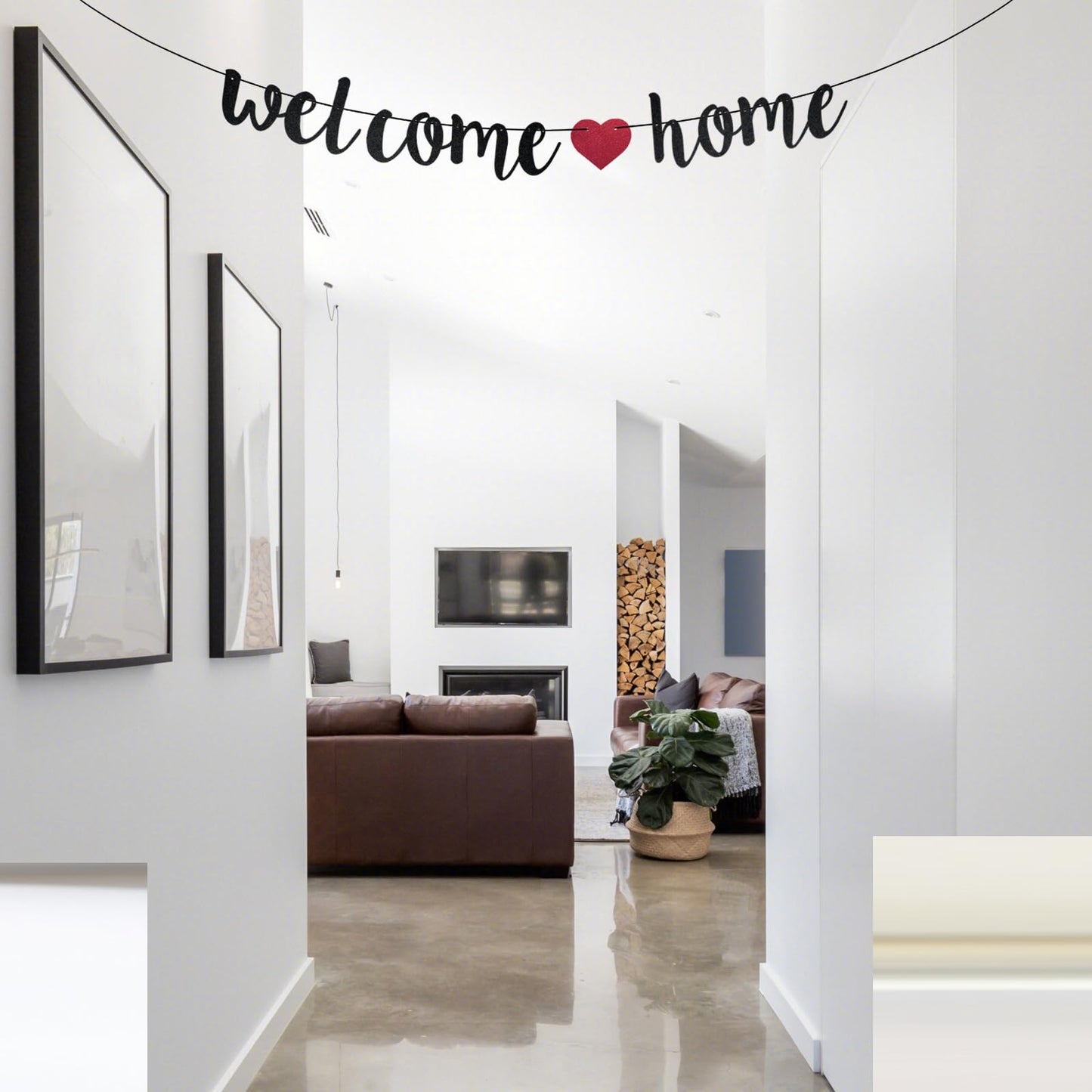 Welcome Home Banner Small Black Glitter Homecoming Party Sign Decors for Military Army Homecoming, Family Theme Party Supplies