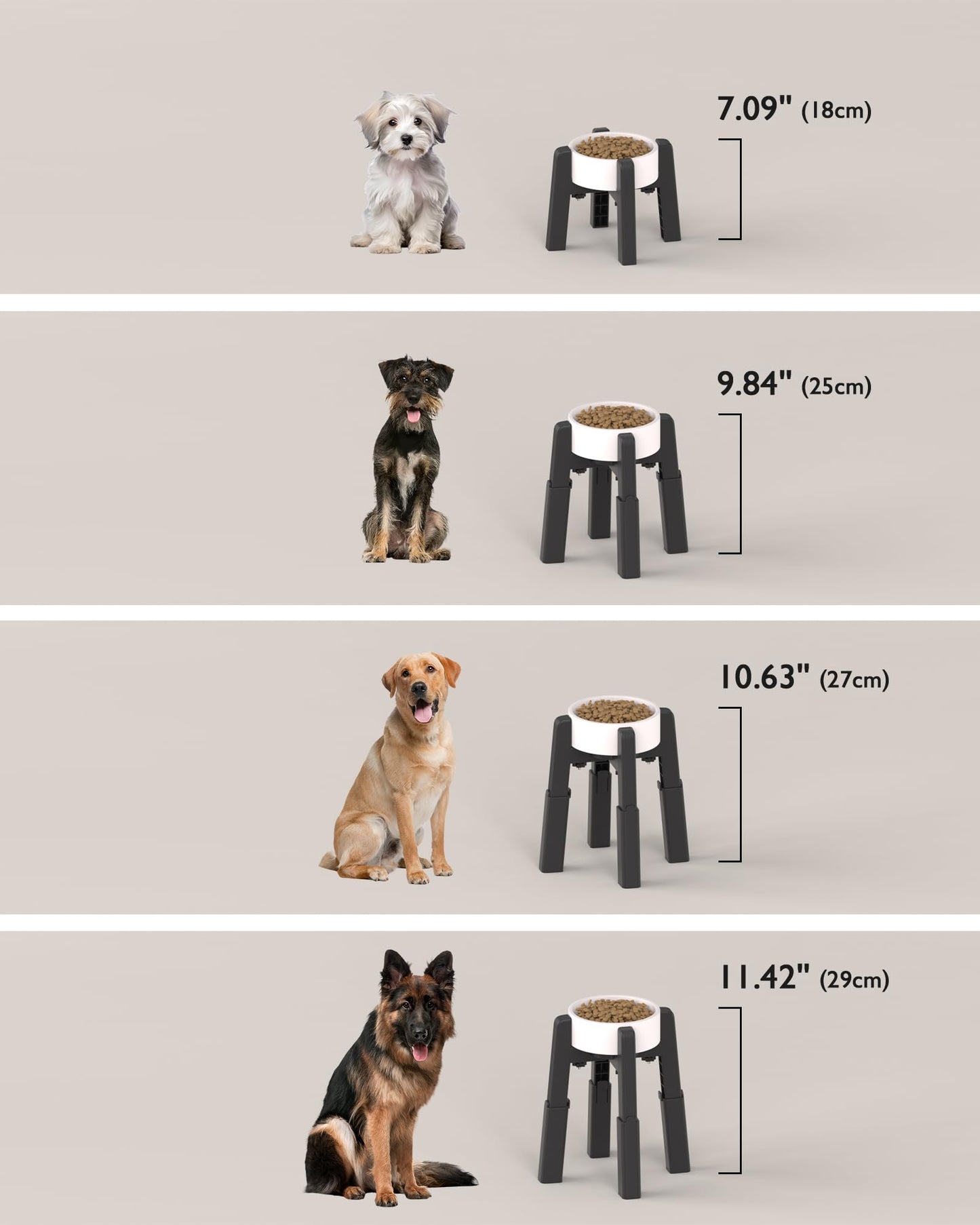 CZPET Dog Bowl Stand with Adjustable Height and Width [Stand Only], Elevated Pet Water & Food Feeder for Medium & Large Dogs, Stable and Anti-Slip Raied Bowl