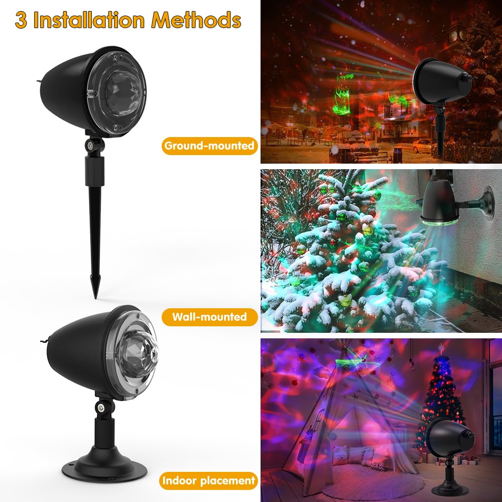 Christmas Lights Projector Outdoor,Holiday Lights Projector,Water Wave Aurora Holiday Spotlight with Remote,Waterproof LED Landscape Light for Wedding Garden Landscape Wall Tree Decoration
