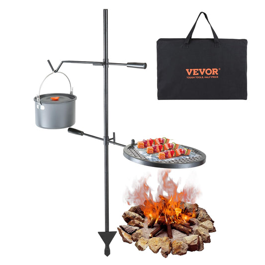VEVOR Swivel Campfire Grill, Fire Pit Grill Grate over Fire Pits, Heavy Duty Steel Grill Grates, 360° Adjustable Open Fire Outdoor Cooking Equipment, Portable Camp Fire Racks for Camping Outdoor BBQ