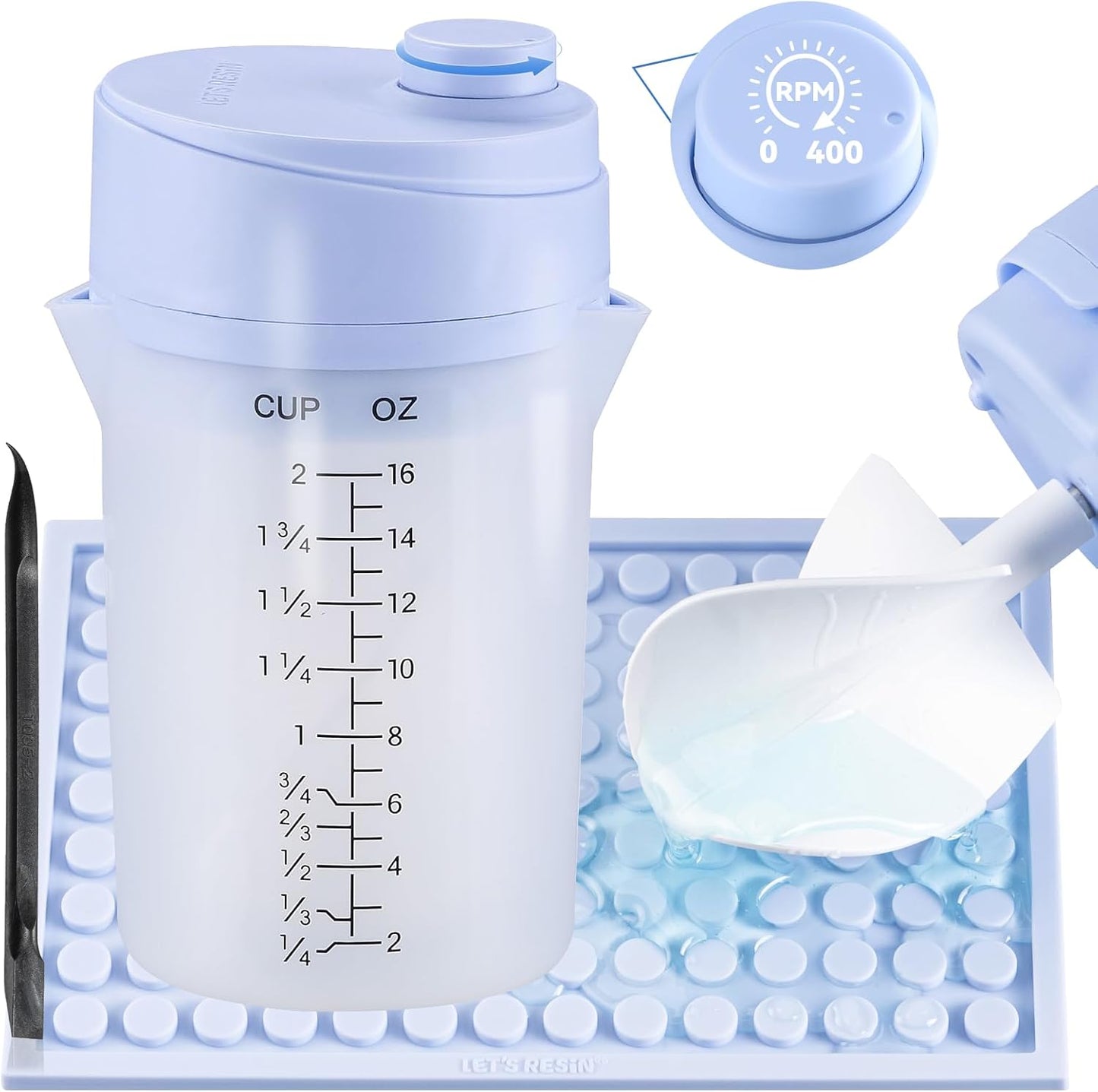 LET’S RESIN Upgraded Mini Auto Resin Mixer, Hands-Free Easy Clean Epoxy Mixer with 16fl.oz Silicone Mixing Cup, Stepless Speed Continuous Electric Epoxy Resin Mixer for Epoxy Resin, Molds, Soap Making
