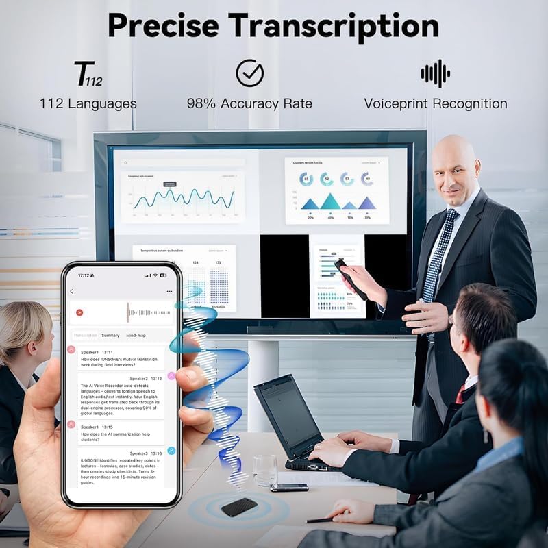 AI Voice Recorder,Note Voice Recorder with Transcribe Summarize ＆ Two-Way Translation,112 Languages,App Control,64GB Memory,Suitable for Lectures,Meetings,Calls,International Exchange