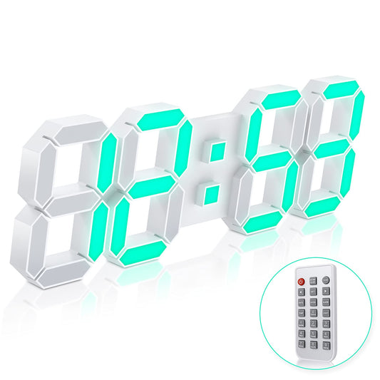 EDUP HOME 3D LED Clock Desk Alarm Clock Wall Clock with Remote Control, 9.7" LED Electronic Clocks, Snooze Model, Temperature, Night Light Auto/Custom Brightness
