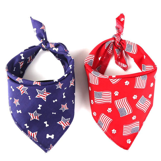 Tinsow 2 PCS Washable Dog Bandanas Bibs American Flag Square Puppy Kerchief Independence Day Puppy Collar Cat Pets Collar (Blue and Red-B)