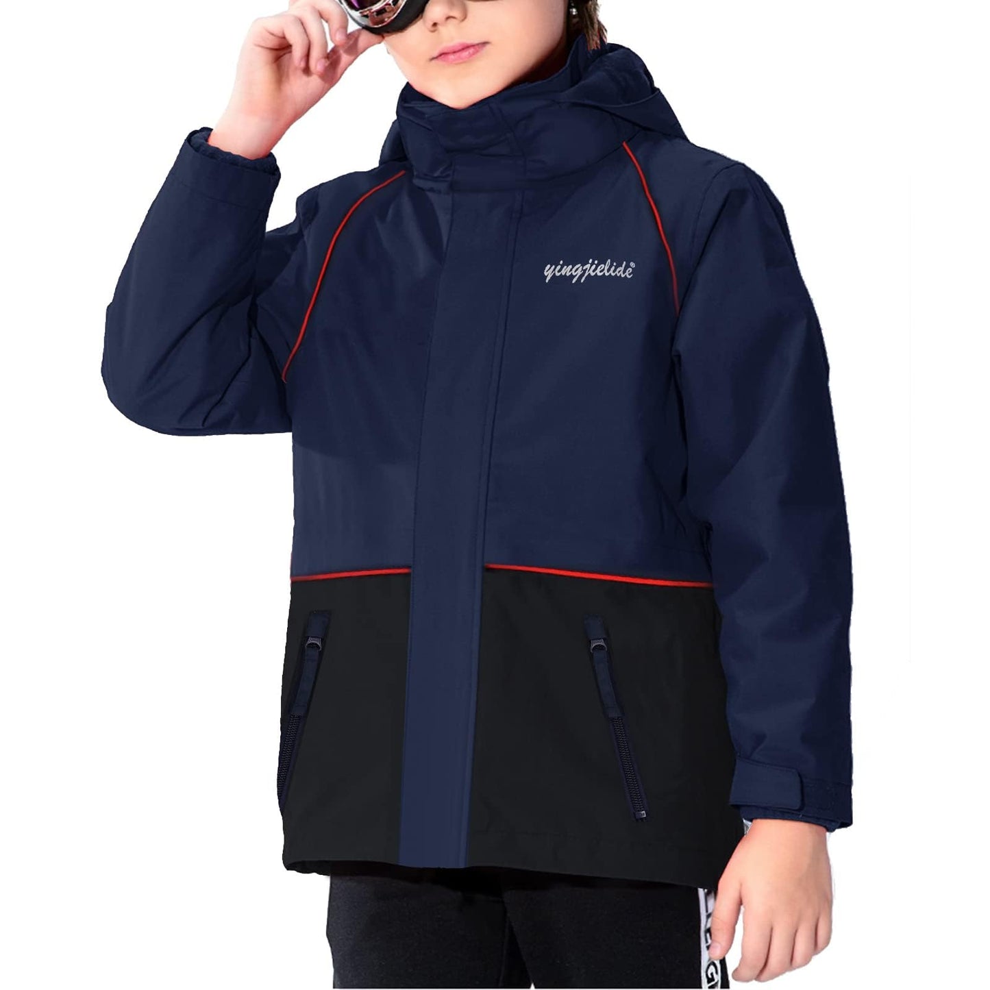 ENDIRAD Kids Rain Jackets for Boys Size 5t-6t, Lightweight Windproof Raincoat - Hooded Spring Jackets, Warm Fleece Winter Coat for Kids (Navy)