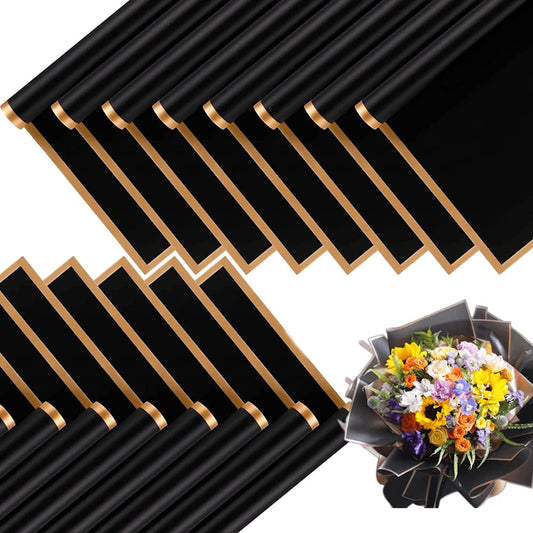 TONGMAN 20 Pcs Pure color gold edge Flower Wrapping Paper,Florist Bouquet Supplies,DIY Crafts,Suitable for all festivalsGift Packaging or Gift Box Packagingpaper, 22.8x22.8Inch (Black)