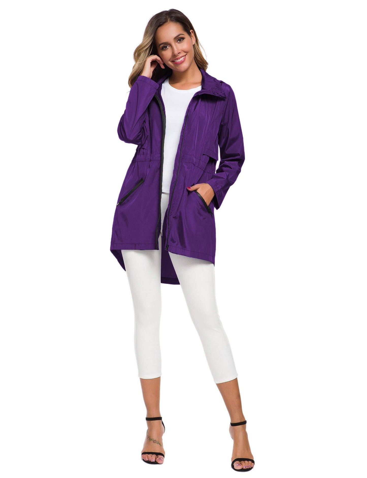 Avoogue Women'S Raincoats Rain Jackets Trench Coats Lightweight Foldable Rain Jackets Purple M