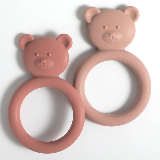 Dirbabi Silicone Baby Teether, Teething Toy Ring for Babies, Easy to Hold Design, BPA Free (Power Rose + Dusty Lilac)