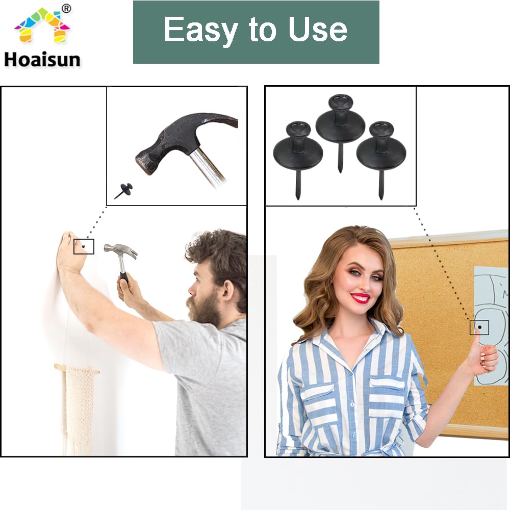 60 PCS Metal Thumb Tacks for Wall Hangers, Double Headed Push Pin Hooks Small Nails for Picture Hanging Hardware, Renter Friendly Decor for Home Office Hang Pictures without Damaging walls, Cork Board