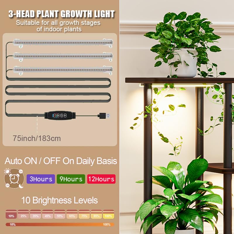 INGIORDAR Plant Stand With Grow Light Indoor Corner Tiered Metal Plant Organizer 4 Tier 10 Pot plants shelf for Window Garden Balcony Living Room