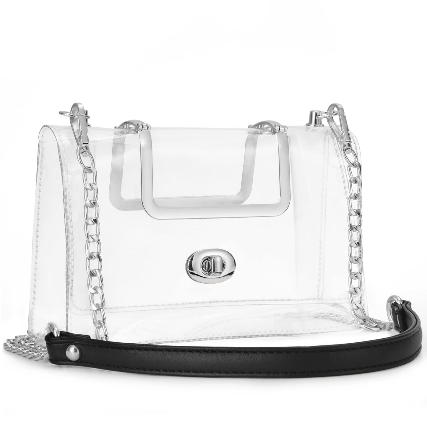 BS-VOG Clear Purse for Women Stadium Approved, Clear Crossbody Bag, Small Cute Clutch Handbag with Chain Strap for Sport Event Concert