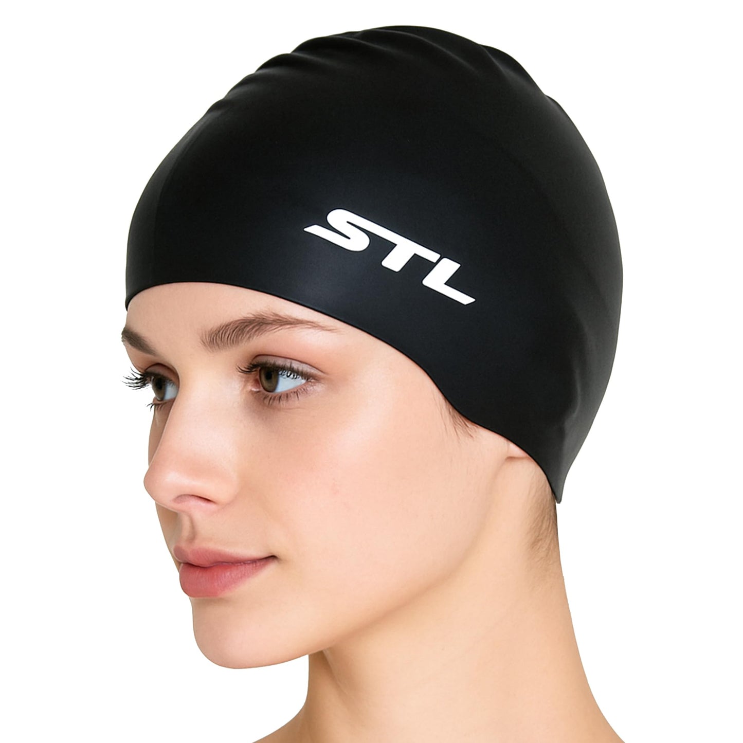 Classic Unisex Adult Swim Hats for Women, Men, Best Swim Cap to Keep Hair Dry, Silicone Bathing Caps, Gifts for Friend - Waterproof, Comfortable, Non-Slip (Basic Hat, Black)