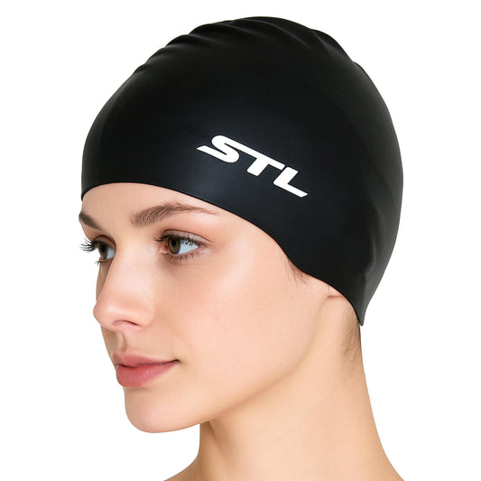 Classic Unisex Adult Swim Hats for Women, Men, Best Swim Cap to Keep Hair Dry, Silicone Bathing Caps, Gifts for Friend - Waterproof, Comfortable, Non-Slip (Basic Hat, Black)