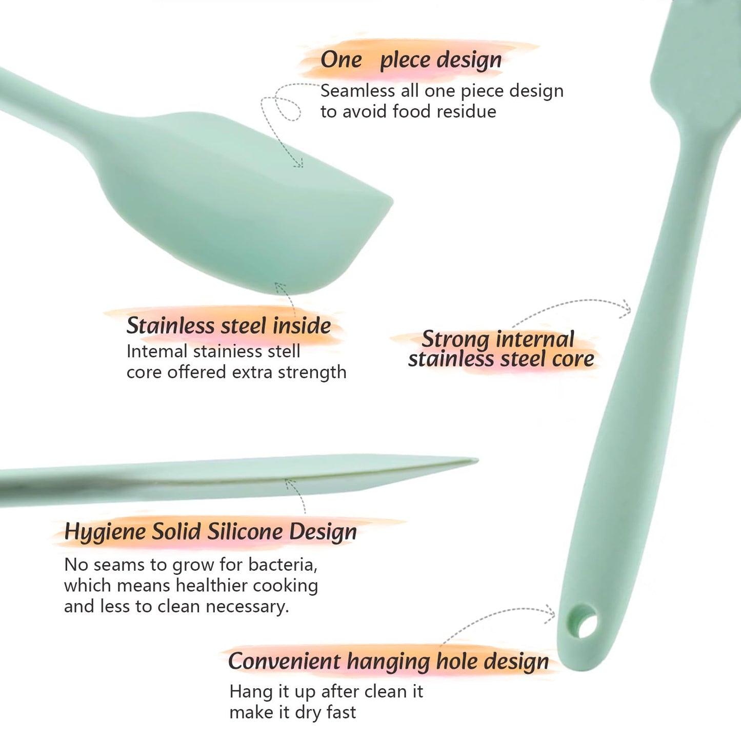 Silicone Spatula,8-pack Spatula Set,11 inch Heat Resistant Non Stick cookware with Stainless Steel for Baking,Cooking,Mixing,Flipping,BPA Free,Dishwasher Safe (11inch Mixed color)