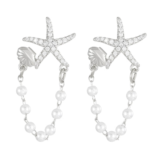 coadipress Starfish Earrings for Women Dainty Rhinestone Starfish Shell Pearl Earrings 18k Gold Plated Sea Star Dangle Earrings Statement Earrings Summer Beach Ocean Jewelry Gifts