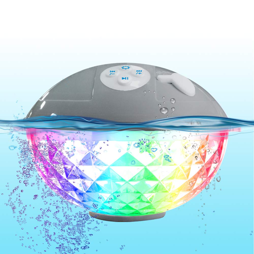 Floating Pool Speakers with Colorful Lights, IP68 Waterproof Bluetooth Speaker for Pool, Crystal Clear Sound Hot Tub Speaker for Pool, Spa and Outdoor