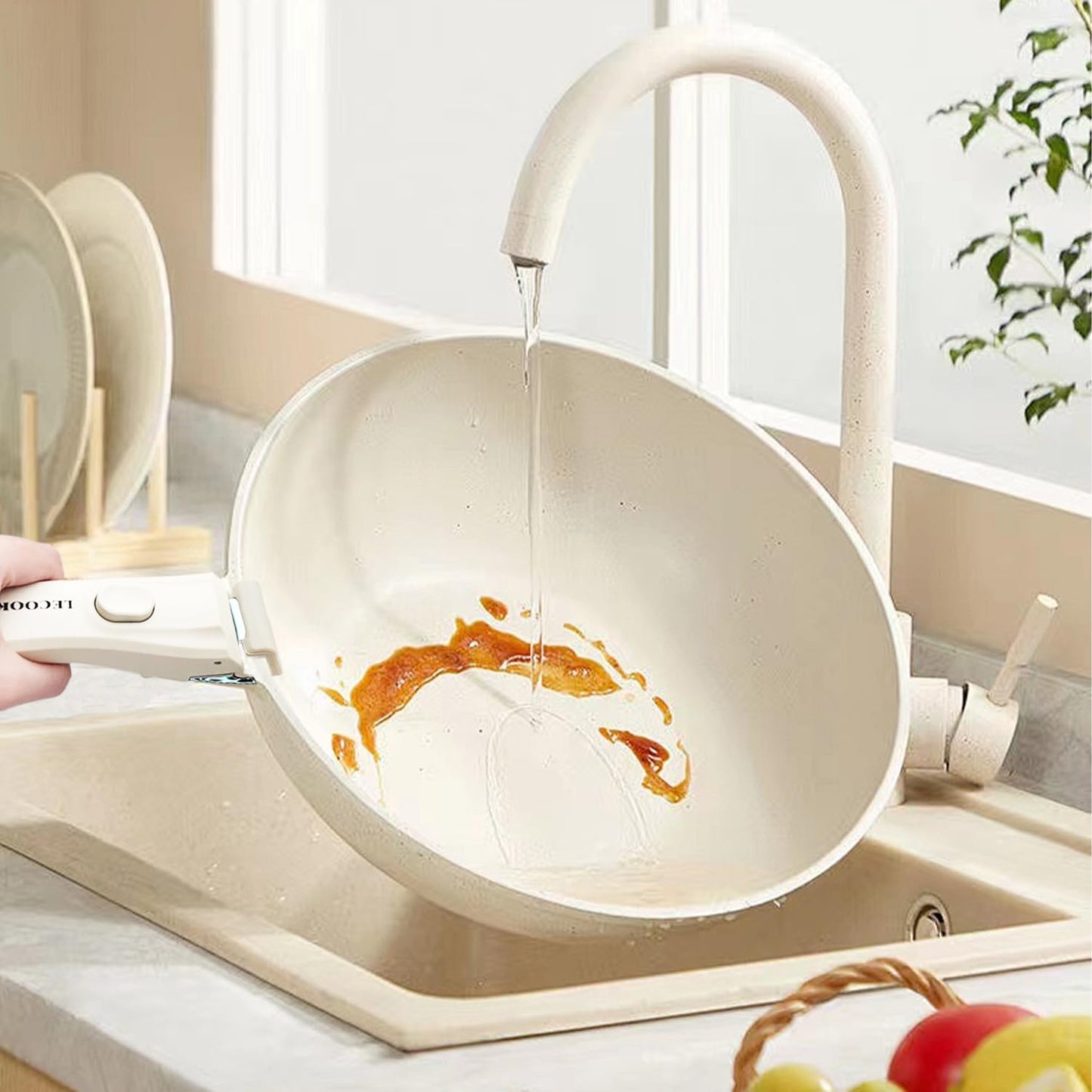 LECOOKING 11 PCS Pots and Pans Set, Cookware set with removable Handles, Dishwasher and oven Safe, Detachable Cooking Set, Induction and Gas Stove kitch set, White