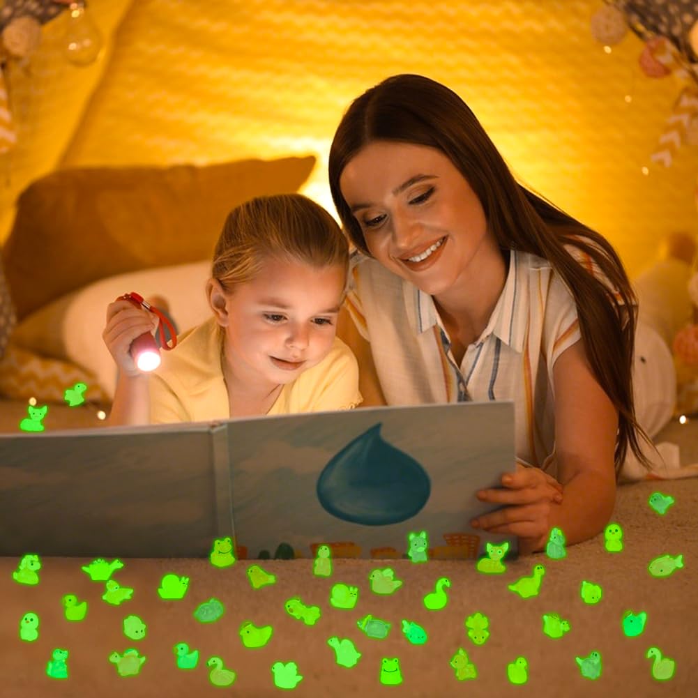 240 Pack Mini Resin Animals, Glow in The Dark Tiny Animals Figures to Hide Luminous Small Plastic Miniature Little Ducks Bulk for Office Home Garden Micro Landscape Aquarium Potted Dollhouse Decor