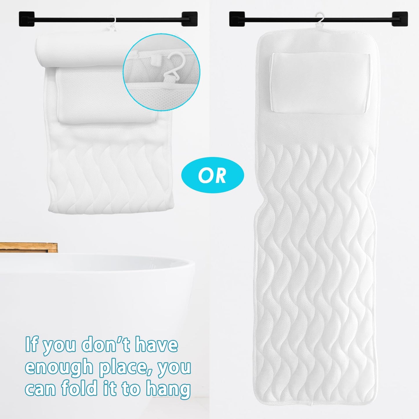 AEROiVi Full Body Bath Pillow with Lumbar Pillow Bathtub Cushion with 14 Suction Cups 3D Air Mesh Fit Any Tub Luxury Bathroom Accessories