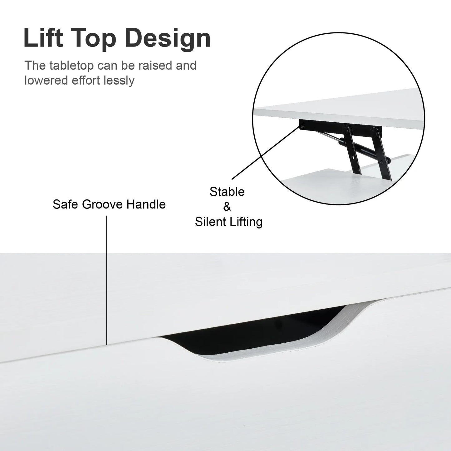 SANODESK 39" Wood Lift Top Coffee Table with Hidden Compartment and Storage Shelf for Living Room, Reception Room, White