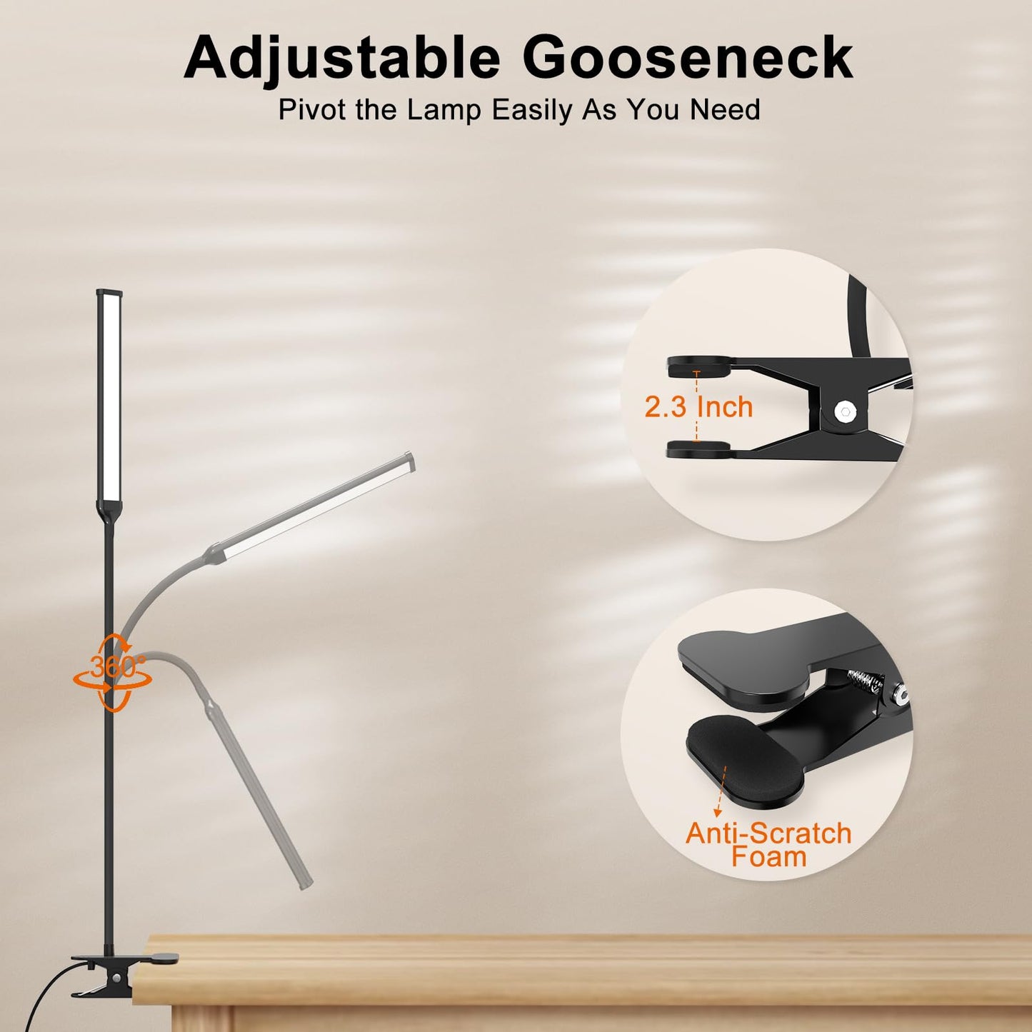 Mojimdo Desk Lamp with Remote, 3 Color & 5 Brightness & 77LED Dimmable Reading Lamp, 15.7'' Flexible Gooseneck Clamp Lamp, Eye-Caring Clip on Light with Adapter for Reading Study Workbench Drafting