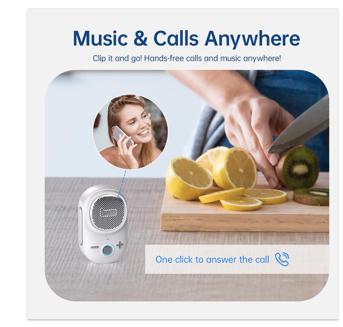 Divoom Itour-S Portable Mini Wearable Bluetooth Speaker, Big Audio and Punchy Bass,Clip-On Design, IP67 Waterproof and Dustproof,10 Hours Playtime,Speaker for Home Travel Office and Outdoors (White)